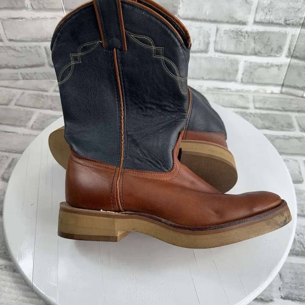 Laredo Vintage Men's 8.5 Brown and Blue Leather Pull On Cowboy Western Boots
